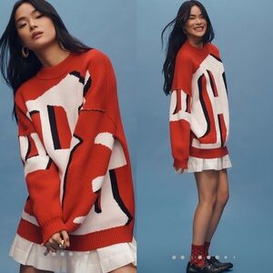 Anthropologie Maeve oversized graphic Monogram Sweater